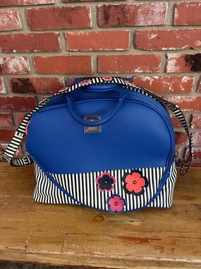 Court Couture Ella Azure Tennis Bag Blue Stripe Interior Floral Accents